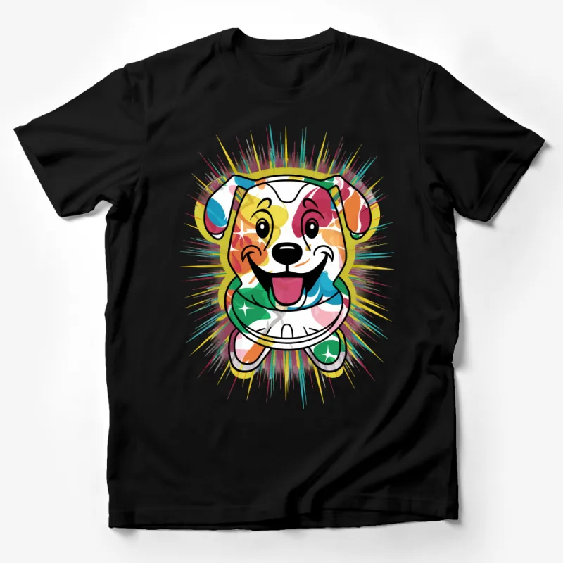 Colorful Abstract Dog T-Shirt, Fun Animal Lover Tee, Artistic Pet Graphic Shirt, Casual Wear for Dog Moms and Dads Male T-Shirt