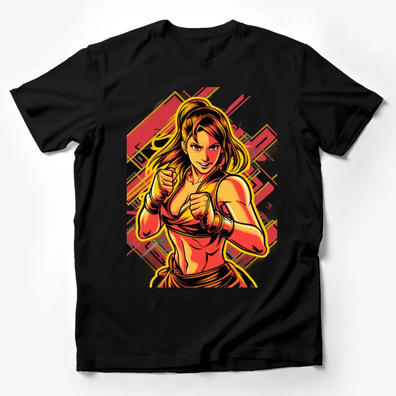 Women's Superhero T-Shirt, Vibrant Comic Book Art Tee, Bold Female Fighter Shirt, Casual Graphic Top Male T-Shirt