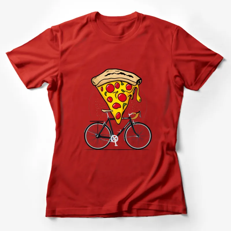 Funny Pizza Riding Bicycle T-Shirt, Quirky Food Lover Tee, Unique Graphic Tee, Casual Unisex Shirt Female T-Shirt