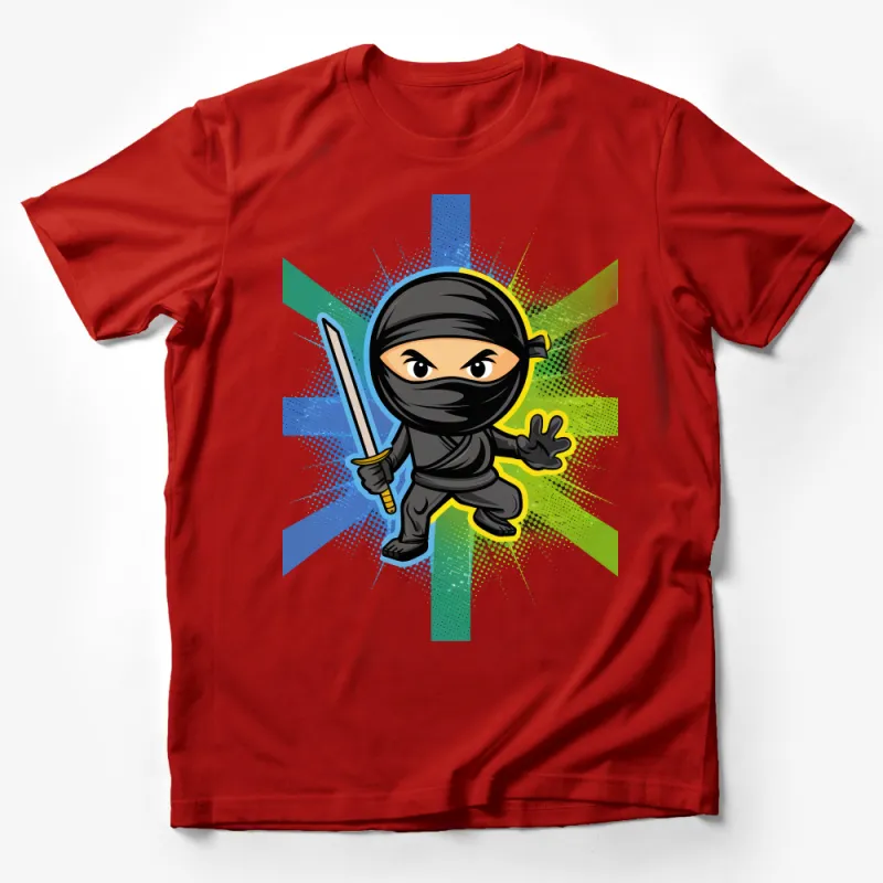 Kids Ninja Cartoon T-Shirt, Colorful Comic Style Ninja Warrior Tee, Boys and Girls Casual Wear, Unique Graphic Shirt for Children Male T-Shirt