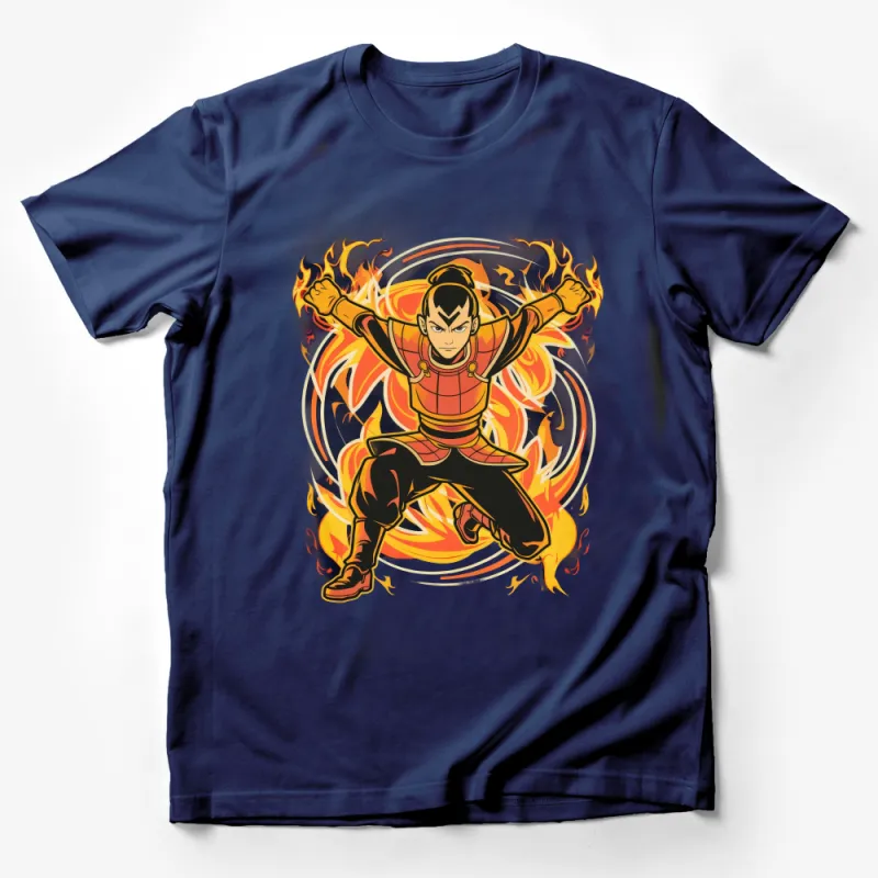 Fire Element Martial Artist T-Shirt, Unisex Graphic Tee, Vintage Style Comic Character, Cool Fiery Design Casual Wear Male T-Shirt