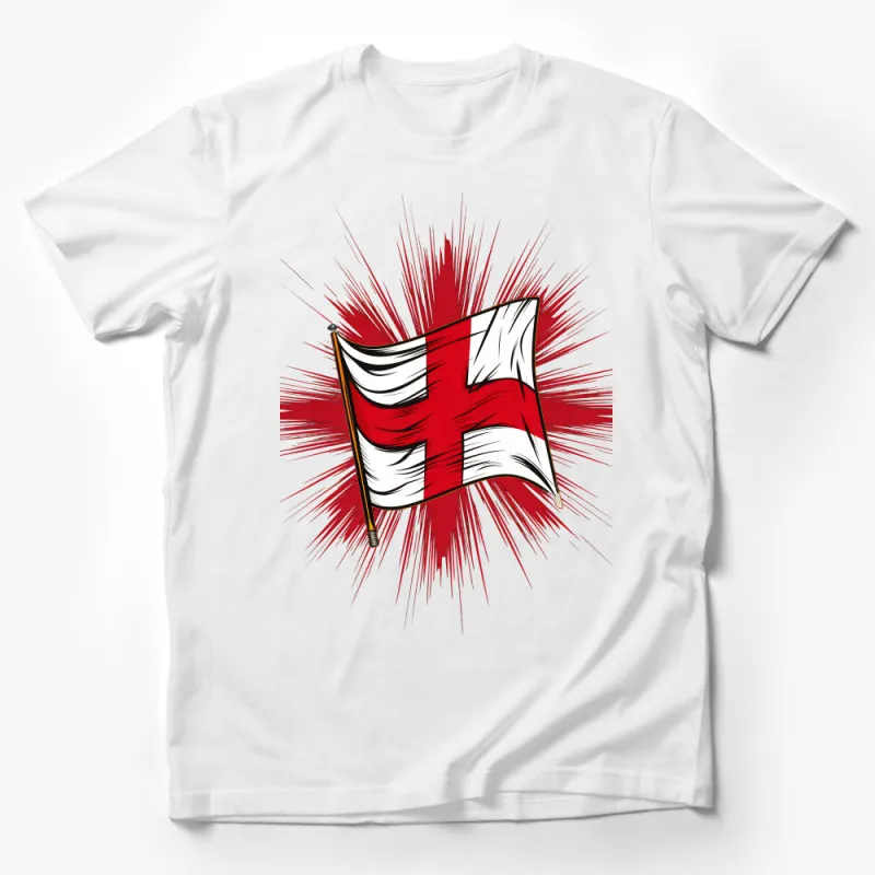 Unisex England Flag Graphic Tee, Vibrant Red Cross T-Shirt, Patriotic Casual Wear for All Ages Male T-Shirt