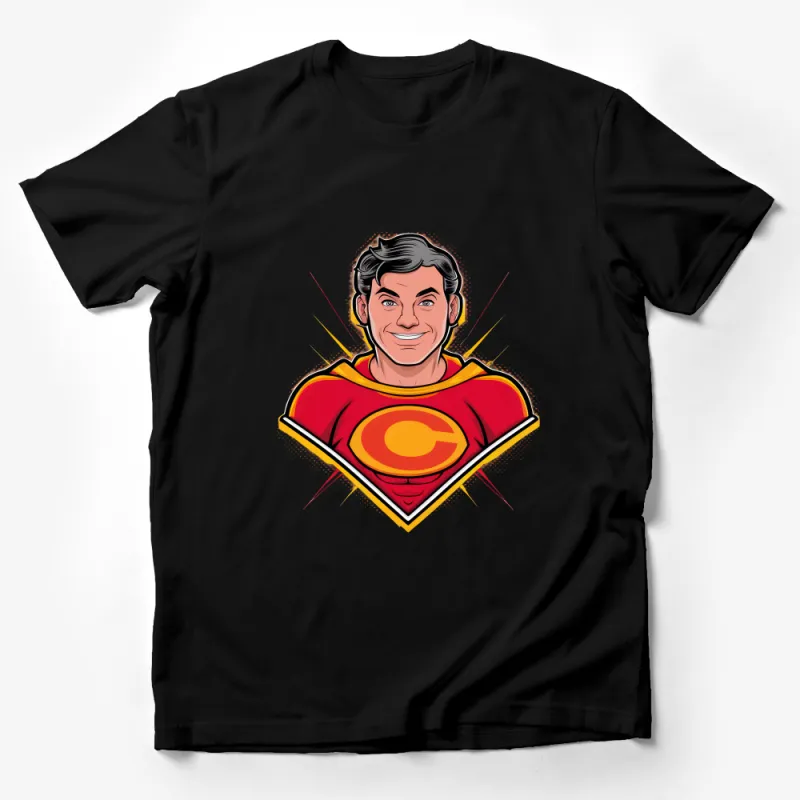 Super Hero Chest Reveal T-Shirt, Bold Comic Style Tee, Unique Graphic Shirt, Vibrant Casual Wear, Unisex Adult Clothing Male T-Shirt