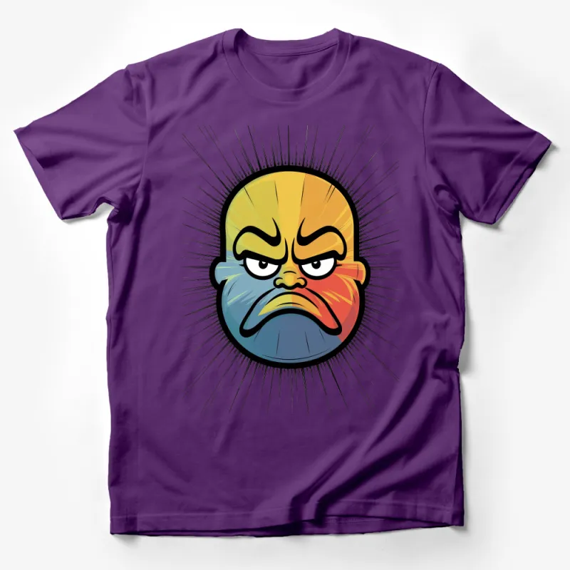 Cartoon Angry Face T-Shirt, Colorful Comic Expression Graphic Tee, Unisex Casual Shirt for All Ages, Fun Gift Idea Male T-Shirt