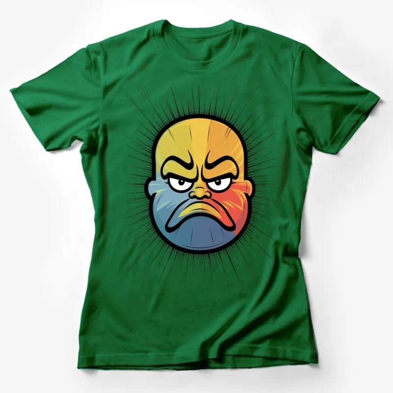 Cartoon Angry Face T-Shirt, Colorful Comic Expression Graphic Tee, Unisex Casual Shirt for All Ages, Fun Gift Idea Female T-Shirt