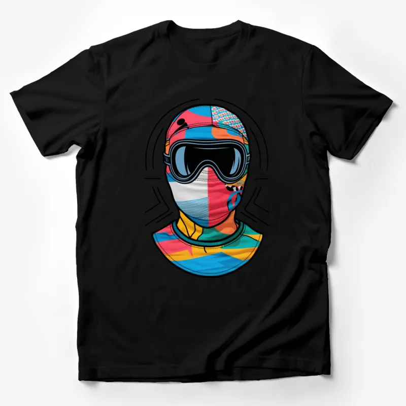 Colorful Ski Mask Graphic T-Shirt, Vibrant Snowboarder Tee, Unisex Winter Sports Top, Mountain Apparel, Funky Skiing Clothing Gift Idea Male T-Shirt