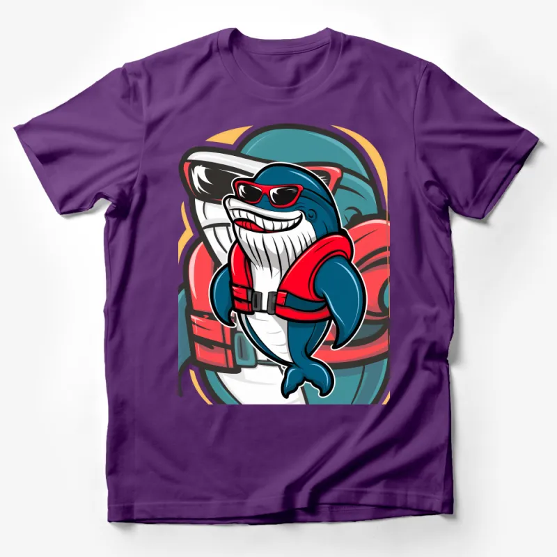 Cool Shark Graphic T-Shirt, Stylish Cartoon Shark with Sunglasses, Unisex Casual Tee, Fun Ocean Animal Shirt for Summer Male T-Shirt