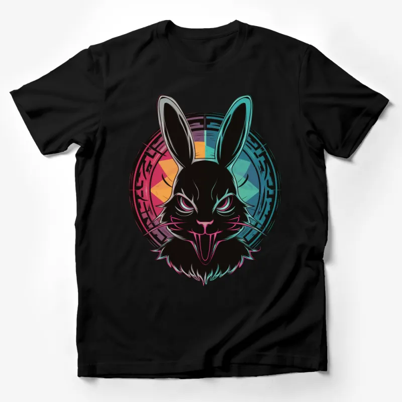 Vibrant Neon Black Rabbit T-Shirt, Colorful Bunny Graphic Tee, Unisex Streetwear, Urban Fashion, Animal Lover Gift, Cool Retro Style Male T-Shirt