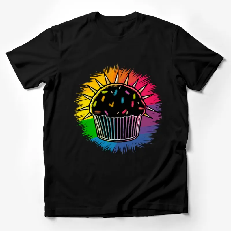 Colorful Cupcake T-Shirt, Rainbow Sprinkles Dessert Tee, Unisex Graphic Tee, Casual Fun Bakery Shirt Male T-Shirt