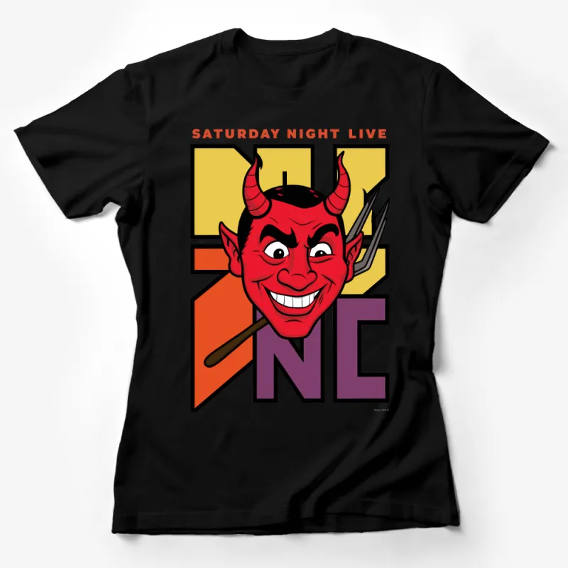 Vintage-Inspired Saturday Night Live Devil Graphic Tee, Unisex Retro TV Show T-Shirt, Bold Colors Female T-Shirt