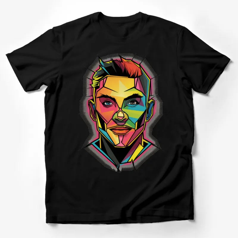 Abstract Geometric Face T-Shirt, Colorful Polygonal Art Tee, Unisex Graphic T-Shirt, Vibrant Streetwear, Modern Art Casual Wear Male T-Shirt