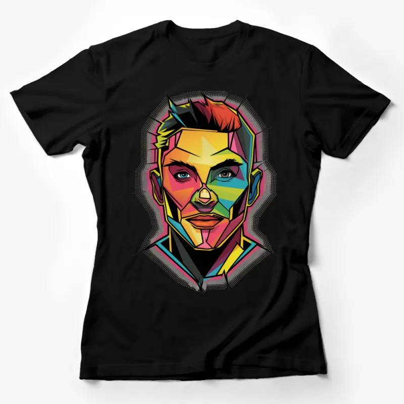 Abstract Geometric Face T-Shirt, Colorful Polygonal Art Tee, Unisex Graphic T-Shirt, Vibrant Streetwear, Modern Art Casual Wear Female T-Shirt