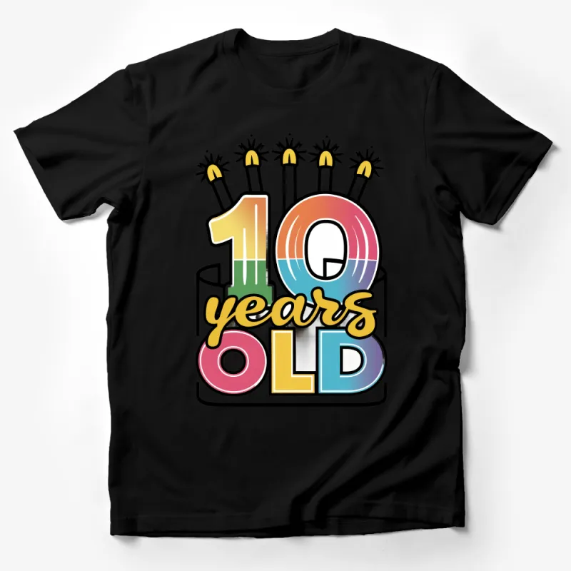 Vibrant 10 Years Old Birthday T-Shirt, Colorful Tenth Birthday Party Tee, Unisex Kids Celebration Shirt, Fun Double Digits Top Male T-Shirt