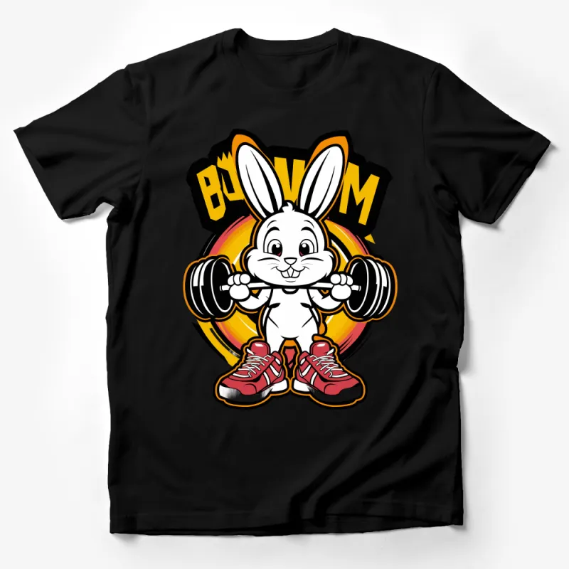 Fitness Bunny Graphic T-Shirt, Cute Workout Mascot Tee, Gym Rabbit Cartoon, Unisex Casual Apparel, Motivational Gym Top, Cool Animal Design Male T-Shirt