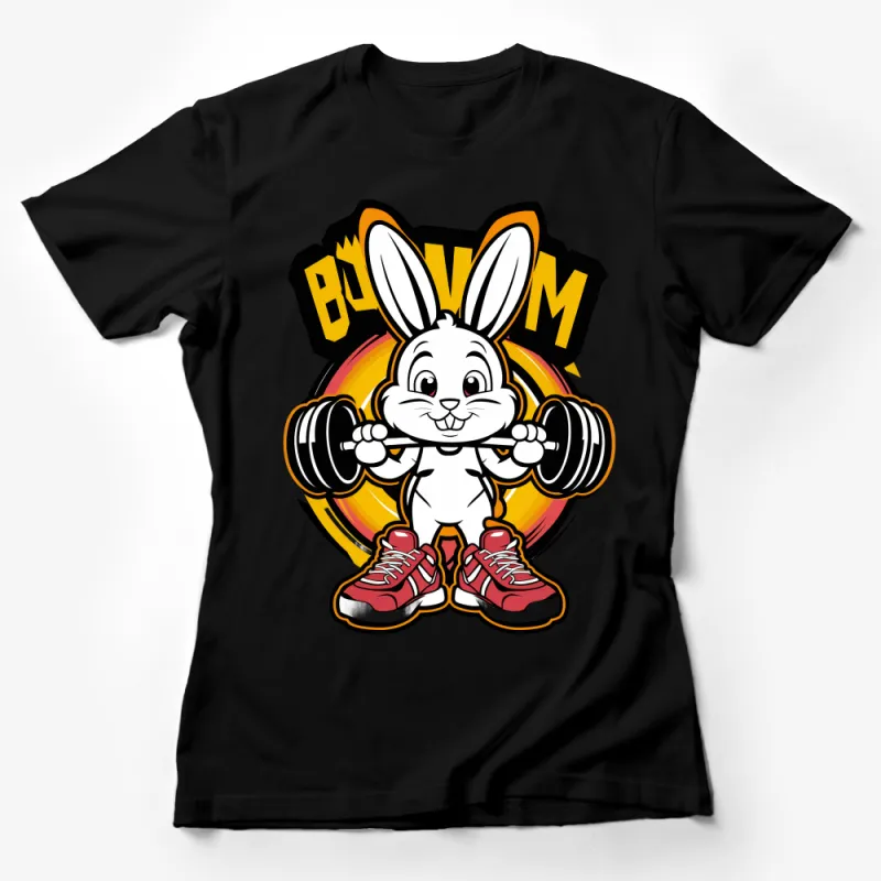 Fitness Bunny Graphic T-Shirt, Cute Workout Mascot Tee, Gym Rabbit Cartoon, Unisex Casual Apparel, Motivational Gym Top, Cool Animal Design Female T-Shirt