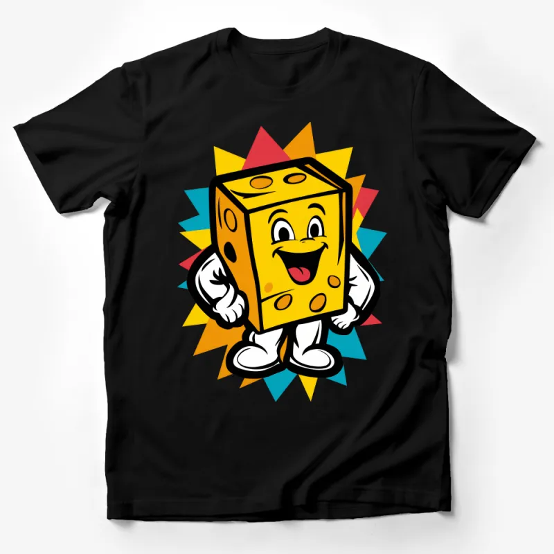 Colorful Cartoon Cheese Cube Character T-Shirt, Fun Food Graphic Tee, Unisex Adult and Kids Shirt Male T-Shirt