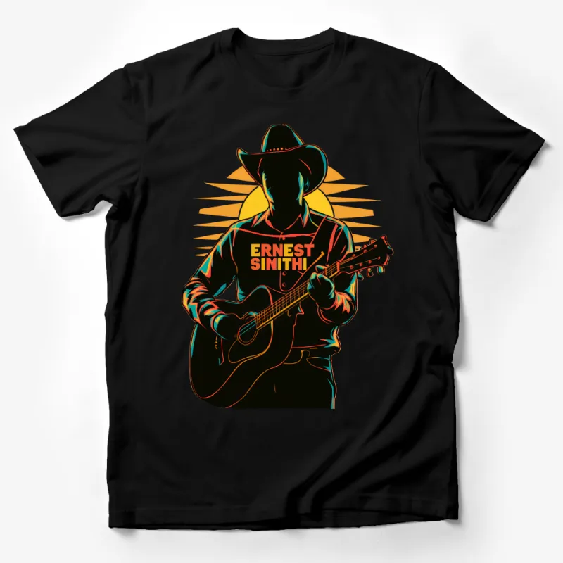 Vintage Style Guitarist T-Shirt, Retro Cowboy Musician Tee, Country Music Lover Gift, Casual Graphic Shirt for Musicians, Unisex Male T-Shirt