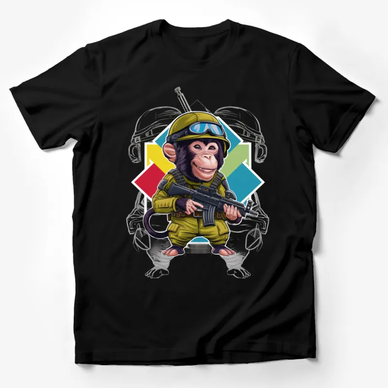 Military Monkey T-Shirt, Fun Soldier Ape Graphic Tee, Animal Lover Gift, Unique Chimpanzee Army Shirt, Men Women Unisex Apparel Male T-Shirt