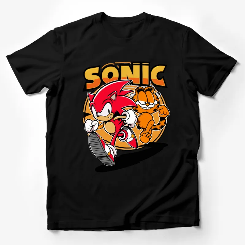 Vintage Sonic and Garfield Graphic Tee, Retro Gaming and Comics Unisex T-Shirt, Casual 90s Nostalgia Apparel, Gift for Gamers Male T-Shirt