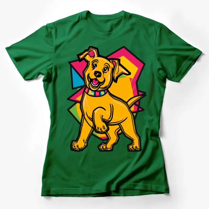 Colorful Pop Art Dog T-Shirt, Vibrant Canine Graphic Tee, Casual Animal Lover Top, Unisex Female T-Shirt