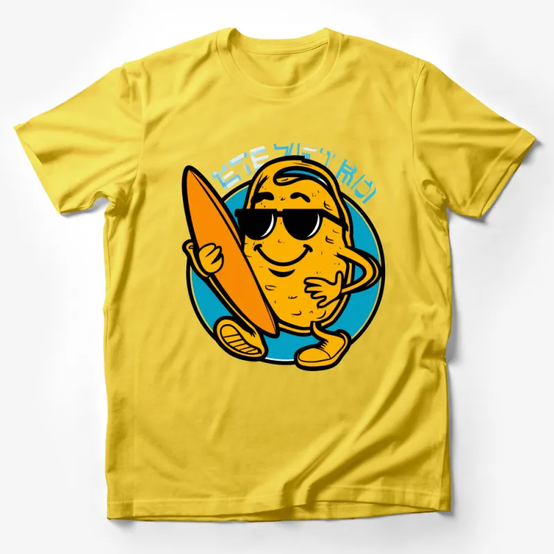 Retro Surfer Potato T-Shirt, Funny Cartoon Spud Tee, Unique Surfing Graphic Shirt, Unisex Summer Beachwear Male T-Shirt