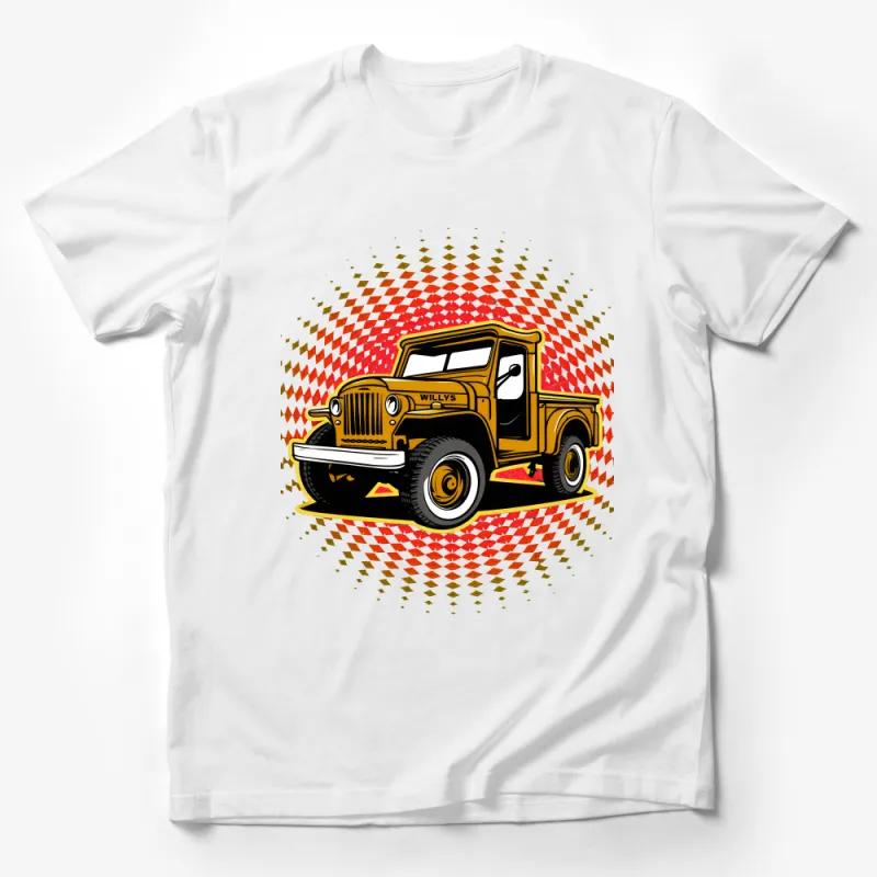 Vintage Yellow Willys Truck T-Shirt, Classic Car Enthusiast Tee, Retro Automobile Graphic Shirt, Collector Gift Idea Male T-Shirt