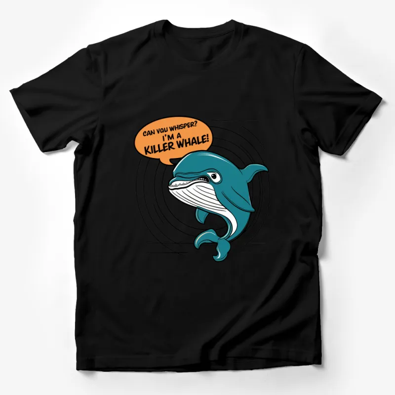 Funny Killer Whale T-Shirt, Can You Whisper Cartoon Graphic Tee, Ocean Animal Humor Shirt, Unisex Cotton Tee Gift Idea Male T-Shirt