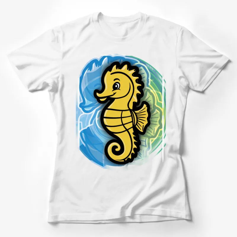 Cute Seahorse Cartoon T-Shirt, Ocean Life Graphic Tee, Colorful Aquatic Animal Shirt Female T-Shirt