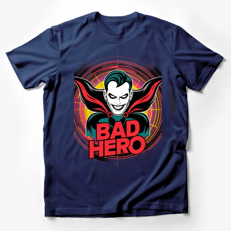 Villainous Comic Style Bad Hero Graphic Tee, Unique Superhero-Inspired Shirt, Eye-Catching Pop Art Apparel Male T-Shirt