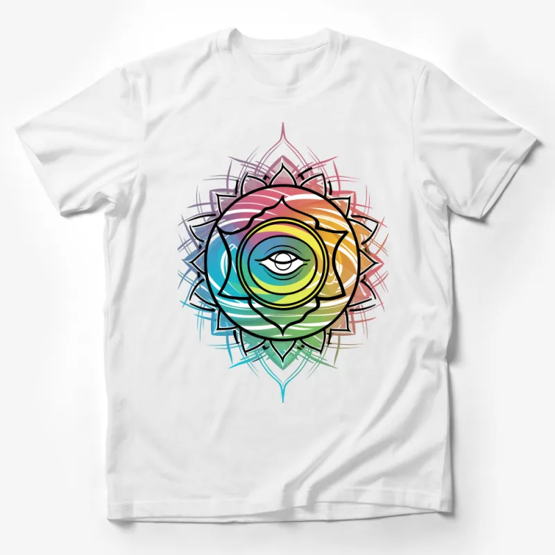 Colorful Bohemian Eye Mandala T-Shirt, Spiritual Art Tee, Unisex Graphic Shirt, Yoga Meditation Top, Festival Wear Male T-Shirt