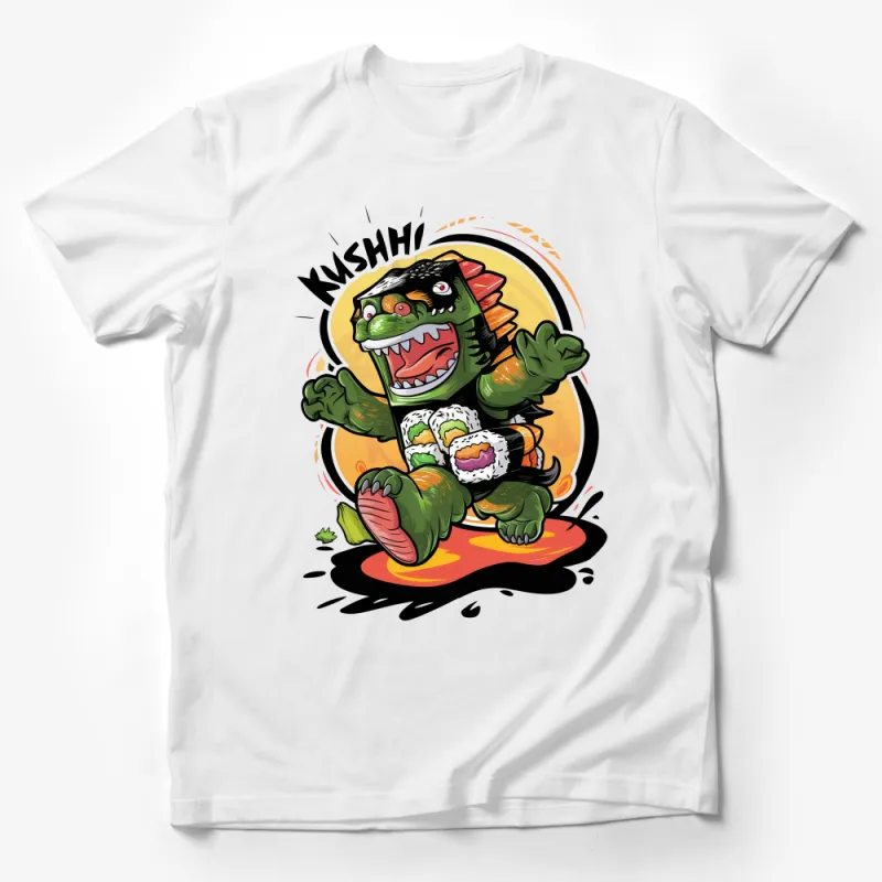 Funny Sushi Monster T-Shirt, Quirky Foodie Graphic Tee, Unique Sushi Lover Gift, Trendy Dinosaur Print Shirt Male T-Shirt