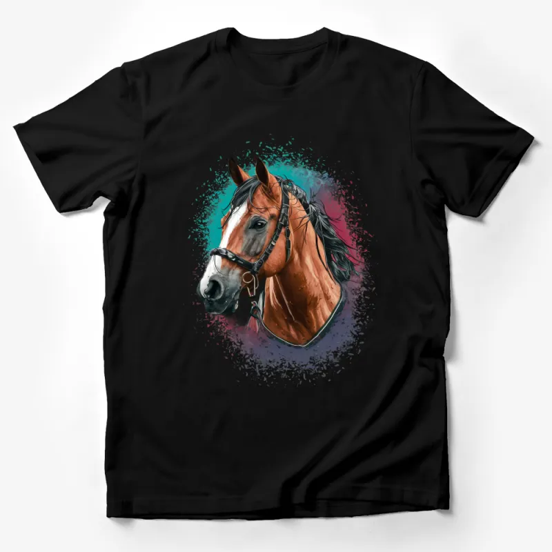 Colorful Horse Art T-Shirt, Equestrian Lover Gift, Vibrant Animal Illustration Tee, Unisex Adult Clothing Male T-Shirt