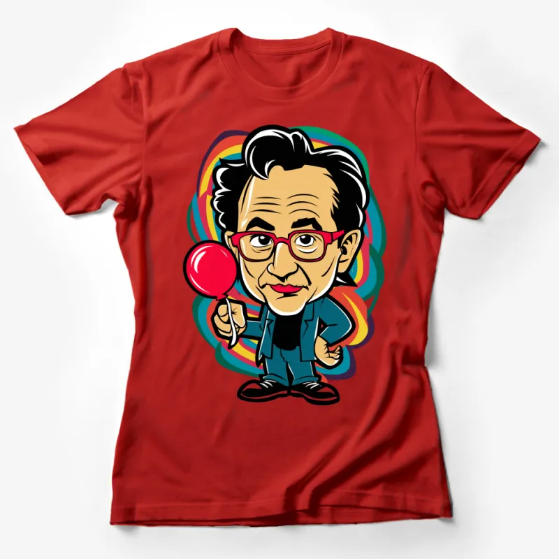 Colorful Cartoon Character T-shirt, Fun Quirky Tee with Glasses, Casual Unisex Graphic Shirt, Cool Inspired Illustration Top Gift Idea Female T-Shirt