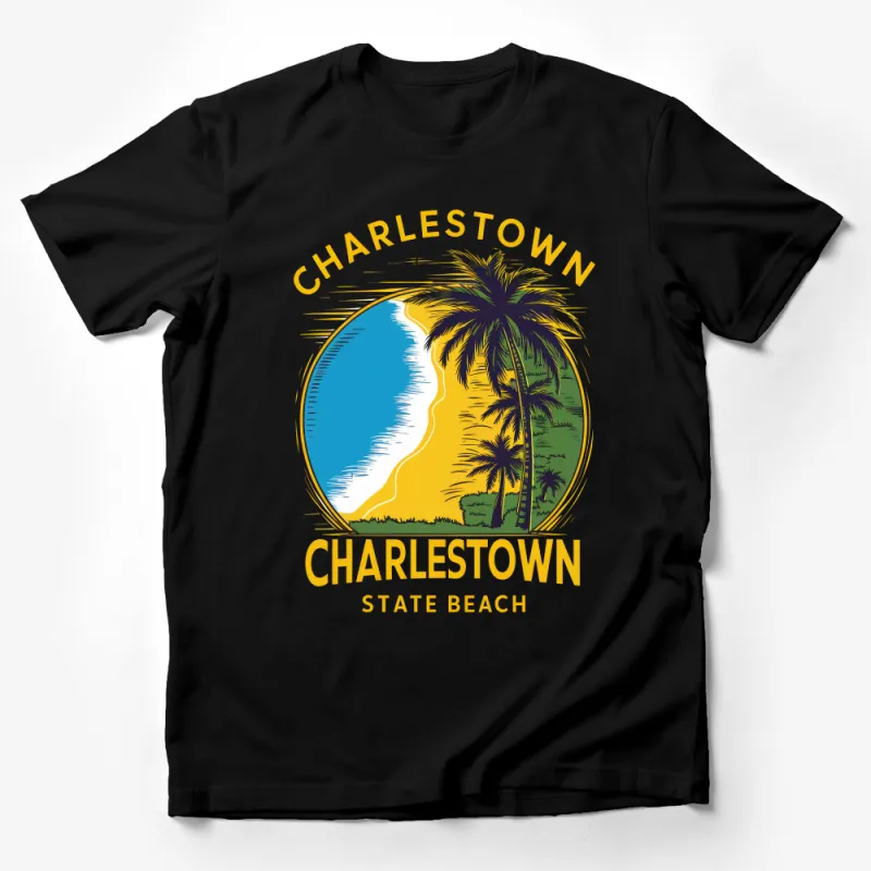 Charlestown State Beach Palm Tree Graphic Tee, Tropical Vacation Shirt, Casual Summer Beachwear, Unisex T-Shirt Design Male T-Shirt