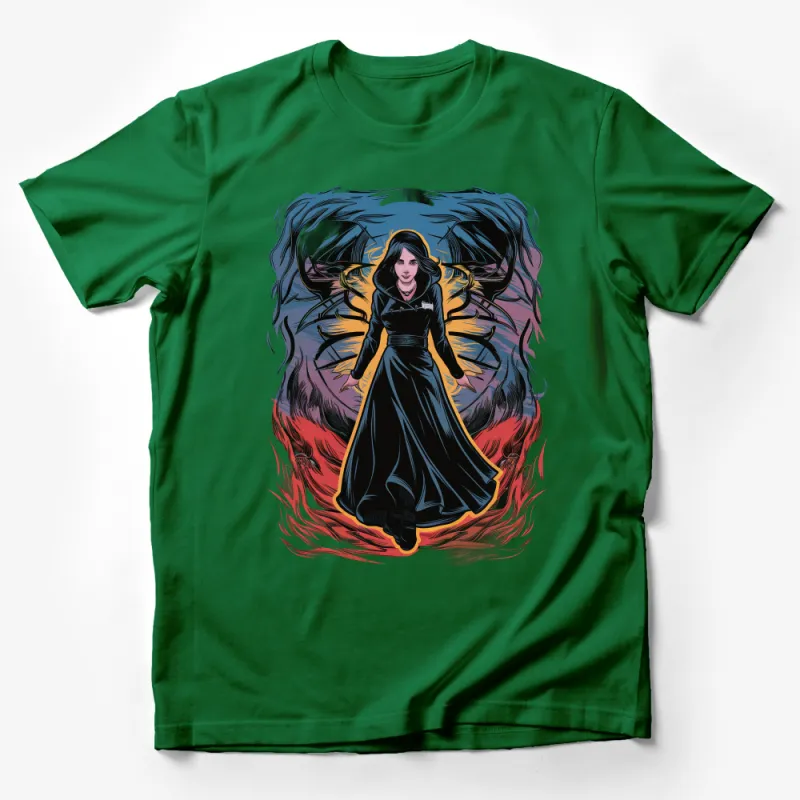 Gothic Angel Graphic Tee, Dark Fantasy Art T-Shirt, Mystical Winged Woman, Unique Illustration Shirt, Gift for Fantasy Lovers Male T-Shirt