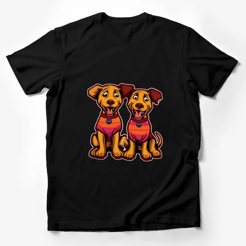 Cute Cartoon Dog Twins T-Shirt, Funny Pet Lover Tee, Matching Dog Owner Outfit, Unisex Adult Clothing, Casual Graphic Shirt Male T-Shirt