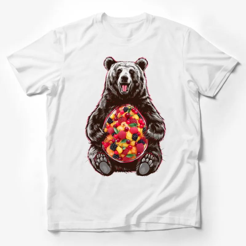 Bear Fruit Basket Graphic Tee, Colorful Nature-Inspired Unisex T-Shirt, Casual Wildlife Berry Design, Gift for Nature Lovers Male T-Shirt