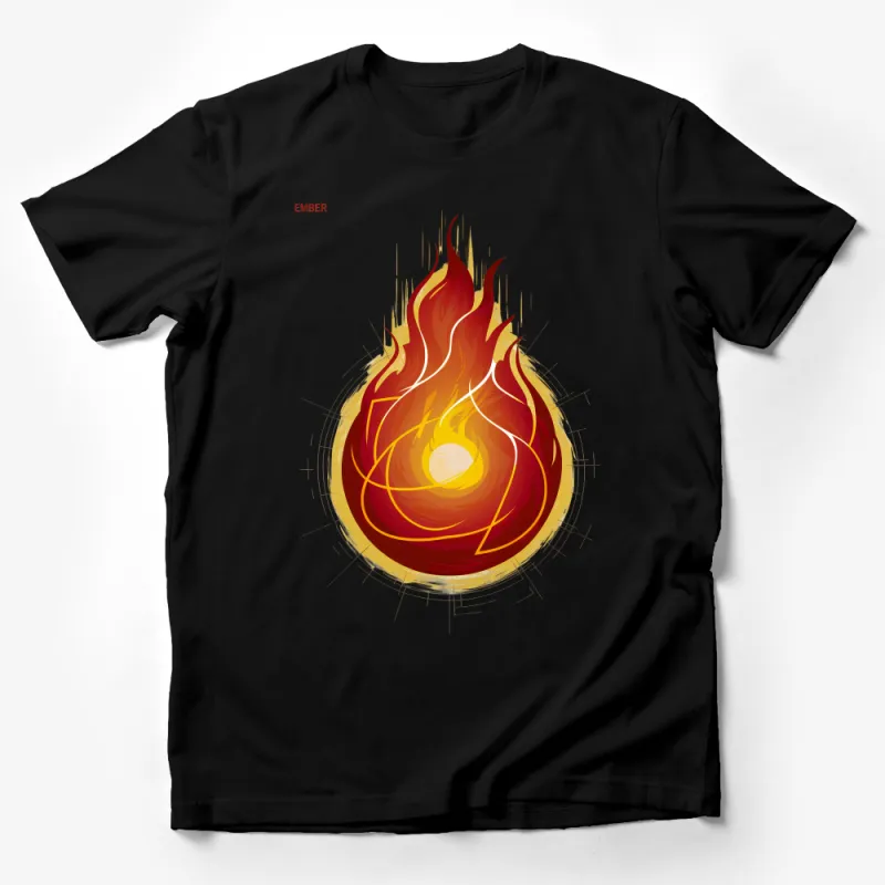 Vibrant Ember Flame Graphic Tee, Unisex Bold Fire Design T-Shirt, Gift for Firefighters, Fire Lover Casual Wear Male T-Shirt