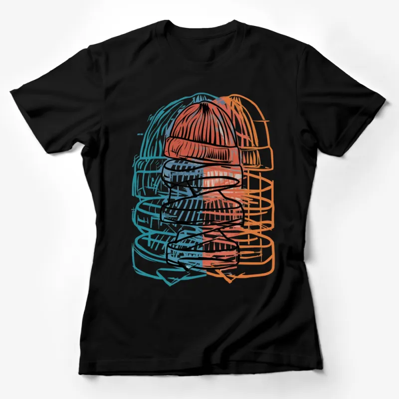 Abstract Art Beanie Hat T-Shirt, Colorful Sketch Style Shirt, Casual Tee for Art Lovers, Unique Fashion Statement, Unisex Top Female T-Shirt