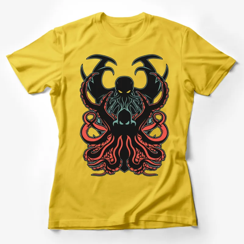 Gothic Octopus T-Shirt, Unisex Graphic Tee, Dark Fantasy Ocean Creature Shirt, Bold Statement Casual Wear, Artistic Tentacle Design Top Female T-Shirt