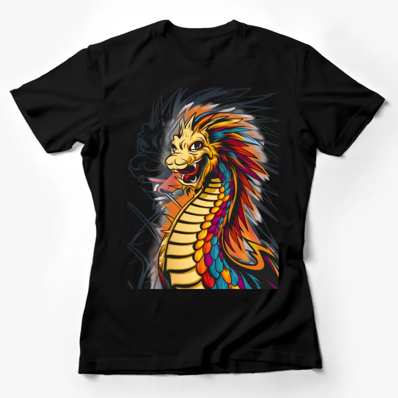 Colorful Dragon Print T-Shirt, Vibrant Fantasy Creature Tee, Unisex Graphic Shirt, Artistic Apparel, Gift for Dragon Lovers Female T-Shirt