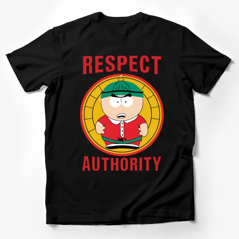 Funny Cartoon Authority T-Shirt, Red and Yellow Graphic Tee, Casual Unisex Shirt, Unique Bold Statement Top, Gift for Cartoon Lovers Male T-Shirt