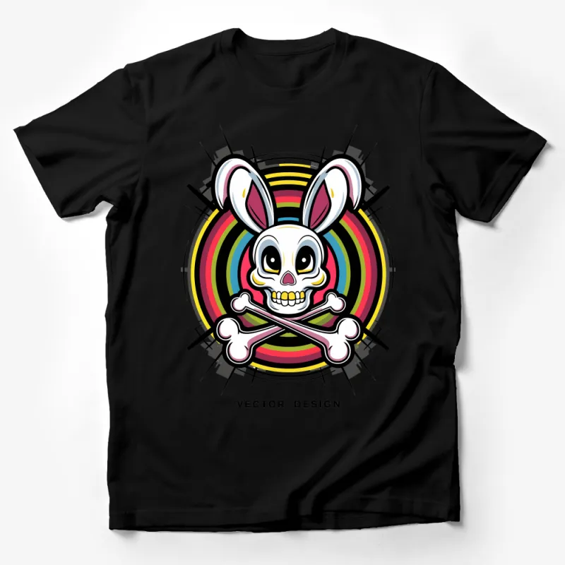 Psychedelic Bunny Skull T-Shirt, Colorful Rabbit Bones Graphic Tee, Bold Streetwear, Unisex Urban Fashion Top Male T-Shirt