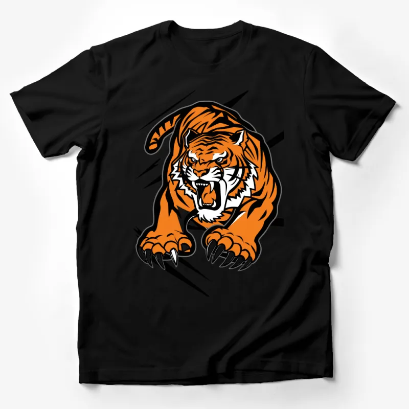 Fierce Tiger Graphic Tee, Wild Animal Print Shirt, Bold Striped Design, Unisex T-Shirt for Wildlife Enthusiasts Male T-Shirt