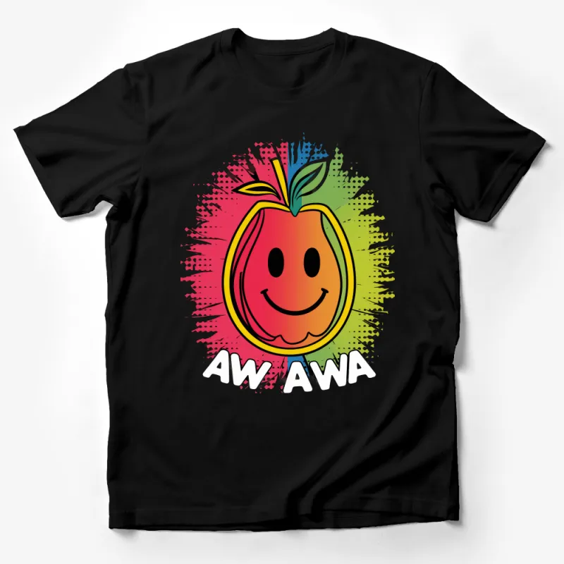 Colorful Splash Happy Fruit Cartoon T-Shirt, Vibrant Smile Apple Tee, Unisex Graphic Shirt for Casual Wear Male T-Shirt