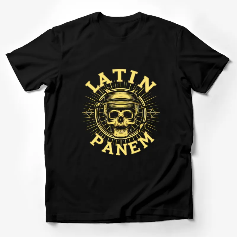 Vintage Skull T-Shirt, Latin Panem Graphic Tee, Retro Aesthetic Yellow Skull Print, Unisex Casual Apparel, Street Style Fashion Top Male T-Shirt