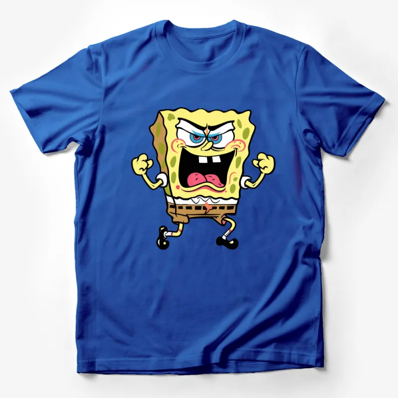 Angry Cartoon Sponge T-Shirt, Funny Face Yellow Character Tee, Unique Graphic Tee for Cartoon Lovers Male T-Shirt