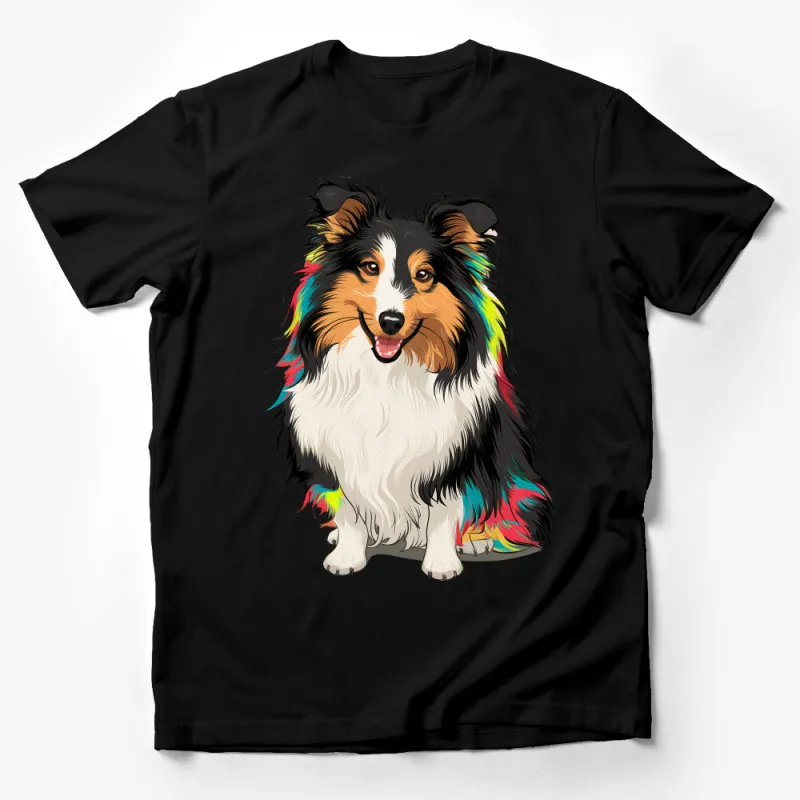 Colorful Sheltie Dog T-Shirt, Vibrant Watercolor Pet Portrait Tee, Animal Lover Casual Wear, Unisex Shetland Sheepdog T-Shirt Gift Male T-Shirt