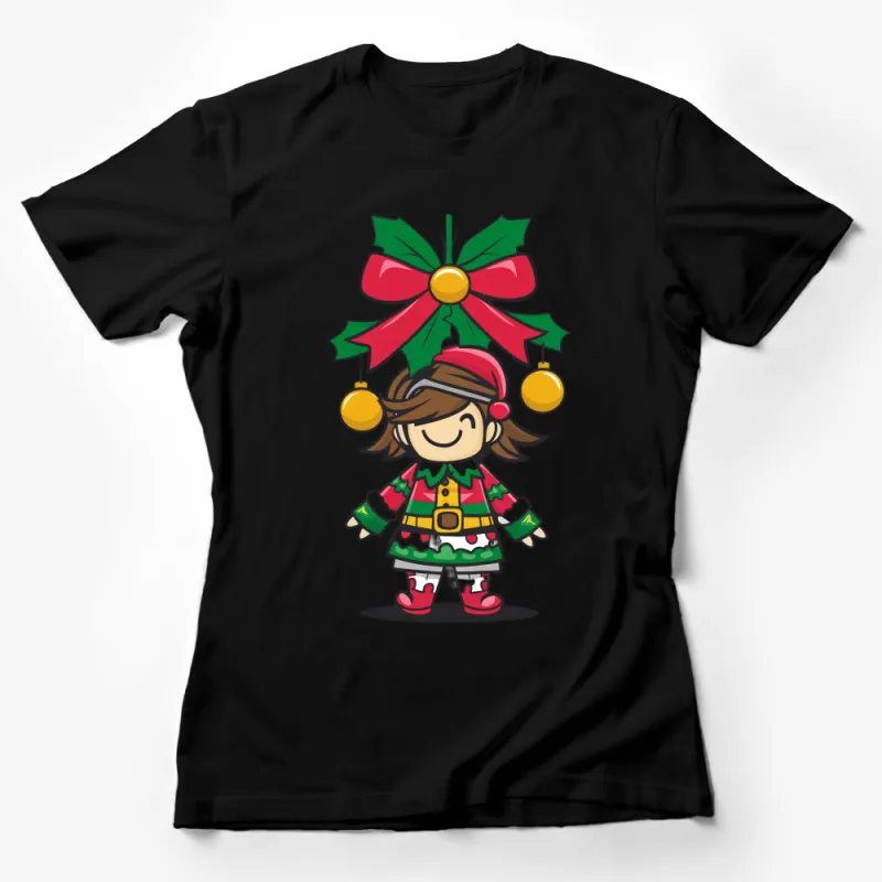 Kids Christmas Elf Cartoon T-Shirt, Festive Holiday Graphic Tee, Unisex Children's Clothing, Xmas Gift Idea Female T-Shirt