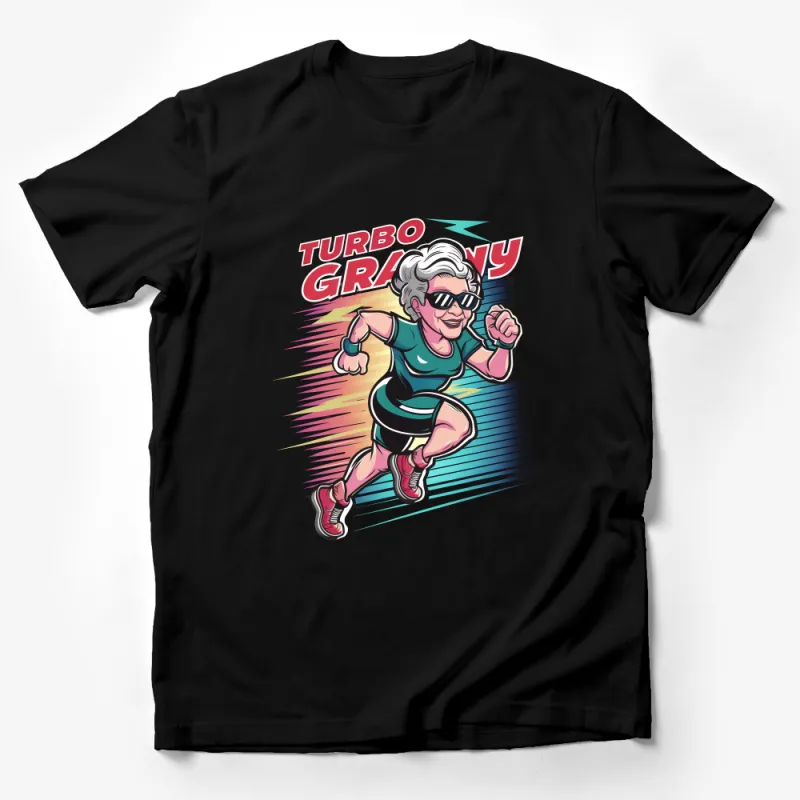 Turbo Granny Cartoon T-Shirt, Funny Running Grandma, Athletic Grandmother Gift, Active Senior, Fitness Humor Tee, Workout Apparel Male T-Shirt